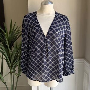 Joie Navy Blue Nautical Long Sleeve Blouse Sheer Silk Size Small S